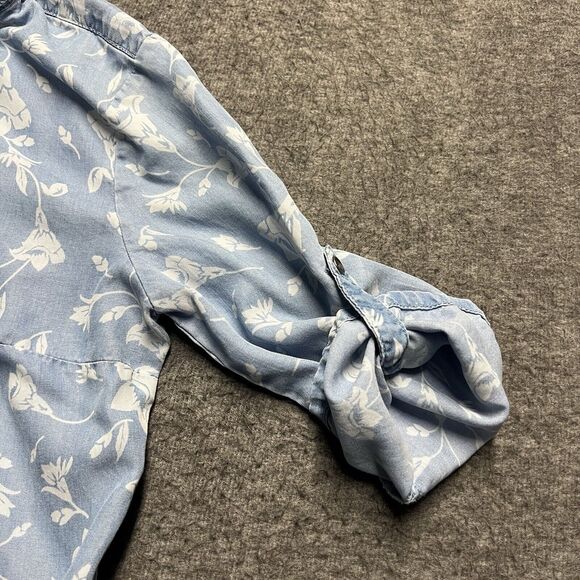 Kut from the Kloth Chambray Denim Shirt Dress Women's Small Blue Floral Pockets - Picture 5 of 8